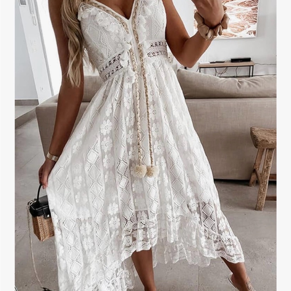 Cupshe White Summer Slip Boho Maxi Dress